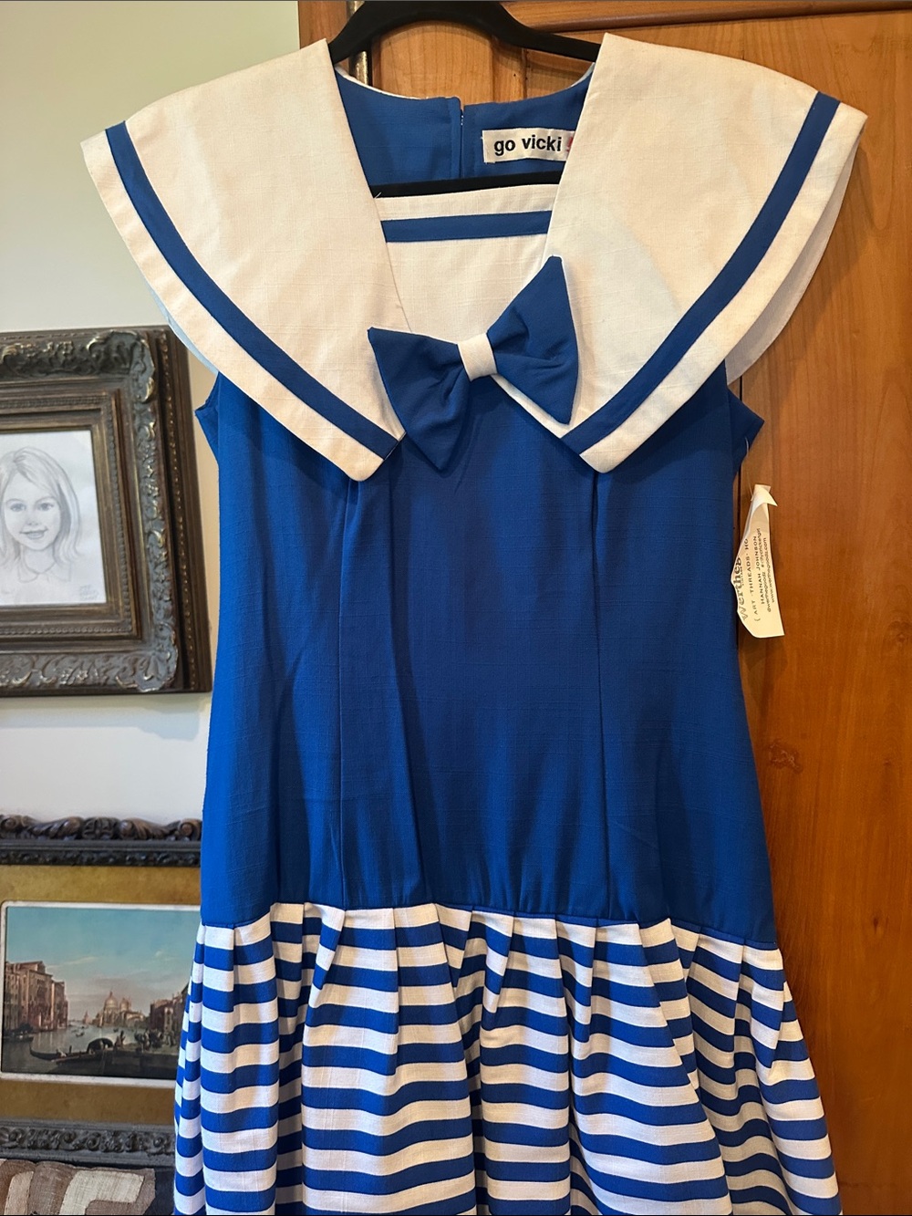 “Go Vicki” 90s vintage retro nautical Blue and White Sailor Dress